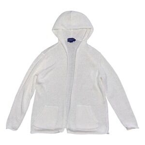 Pendleton Womens Open Front Hooded Cardigan Sweater Cream White Size L Pocket